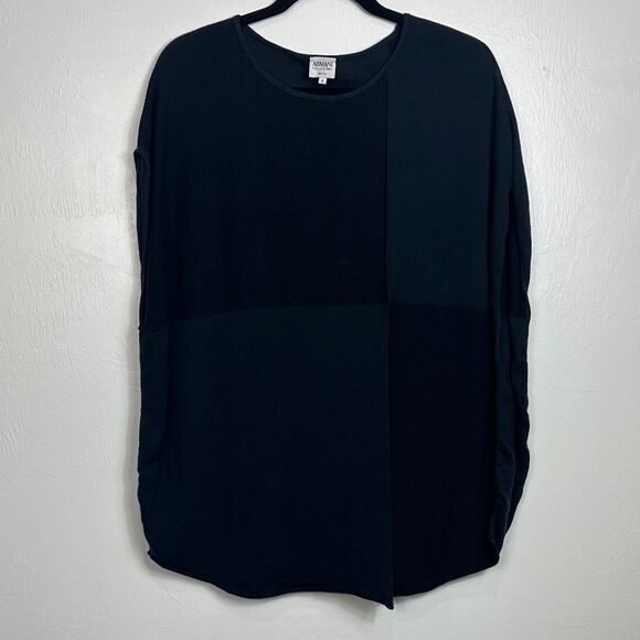 Armani Collezioni Dark Gray Mixed Media Cap Sleeve Tunic Top Size 16 - Picture 1 of 7